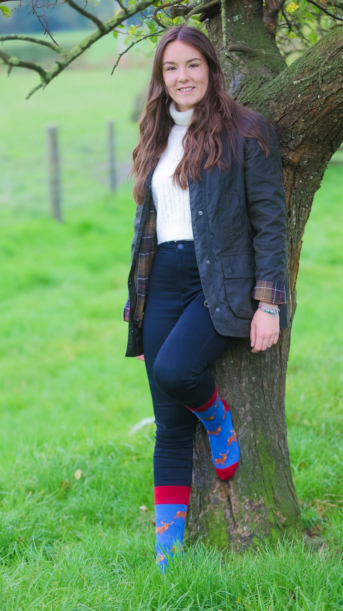 Step out in style with our blue and red-themed stag socks, featuring striking brown stags gracefully depicted against a vibrant backdrop. Perfect for outdoor enthusiasts or cozy days at home, these comfortable socks add a bold touch to any outfit, making them an ideal choice for wildlife lovers and those looking to infuse a bit of nature-inspired flair into their wardrobe.