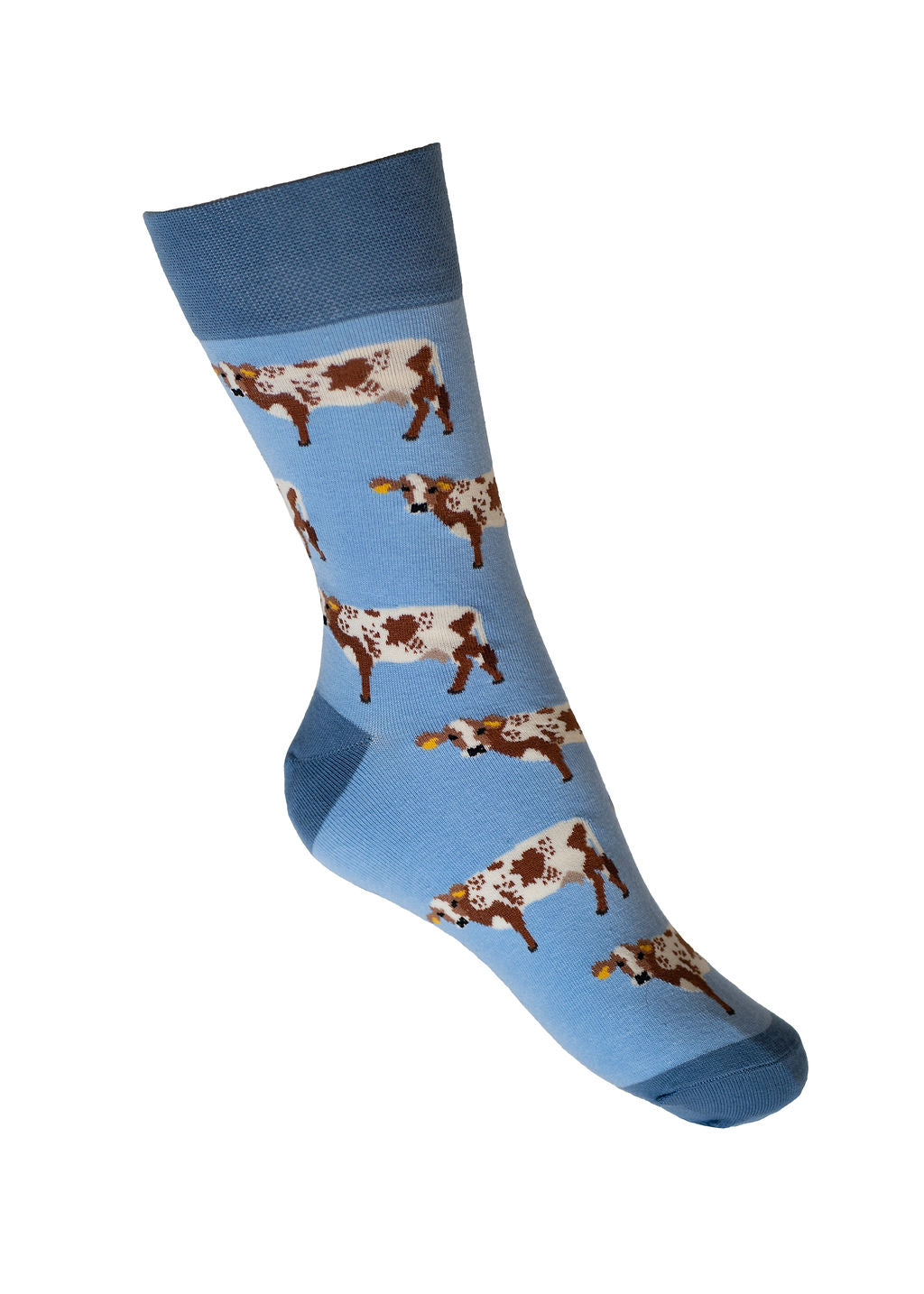 Blue crew style cow socks