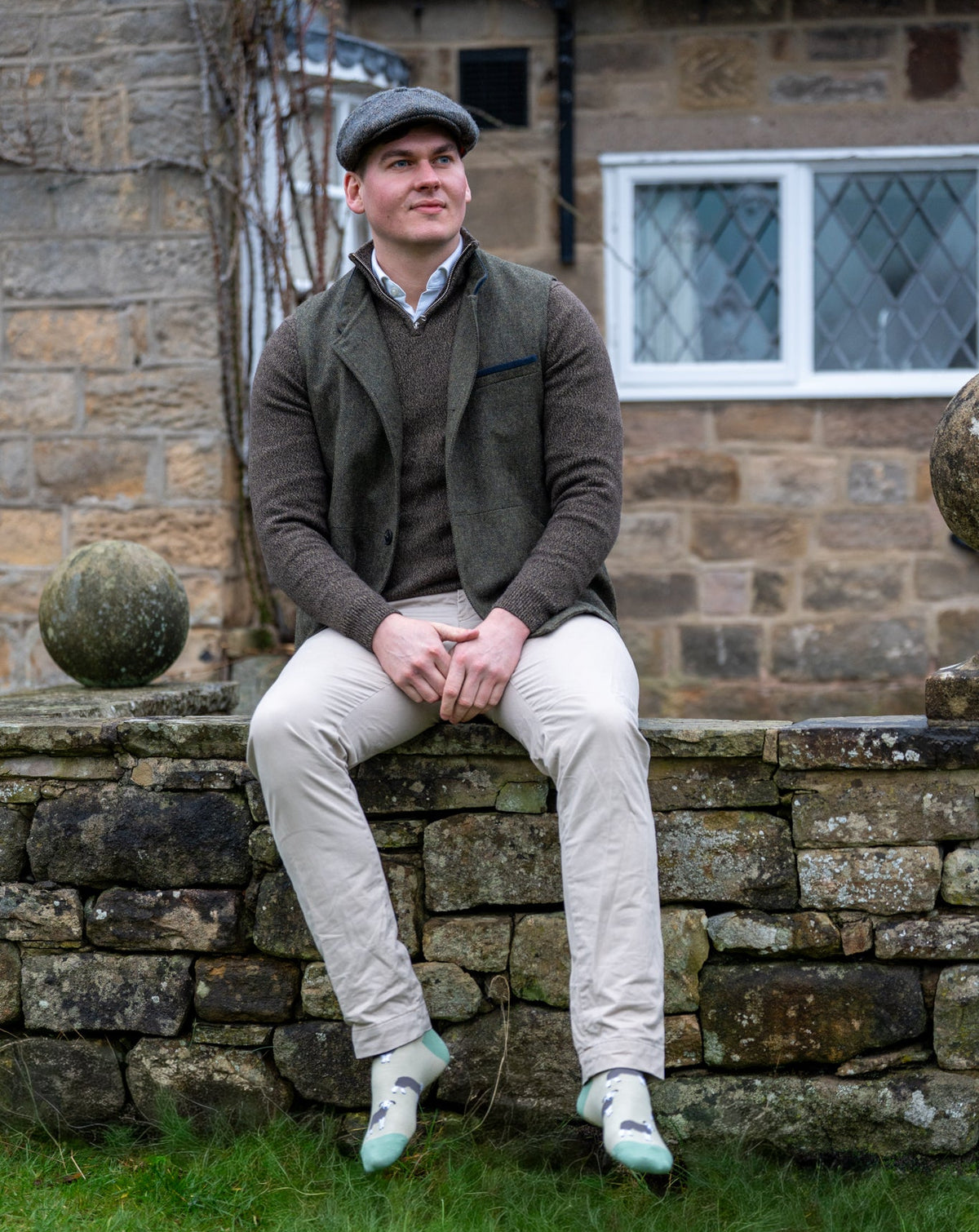 Green Herdwick sheep crew socks