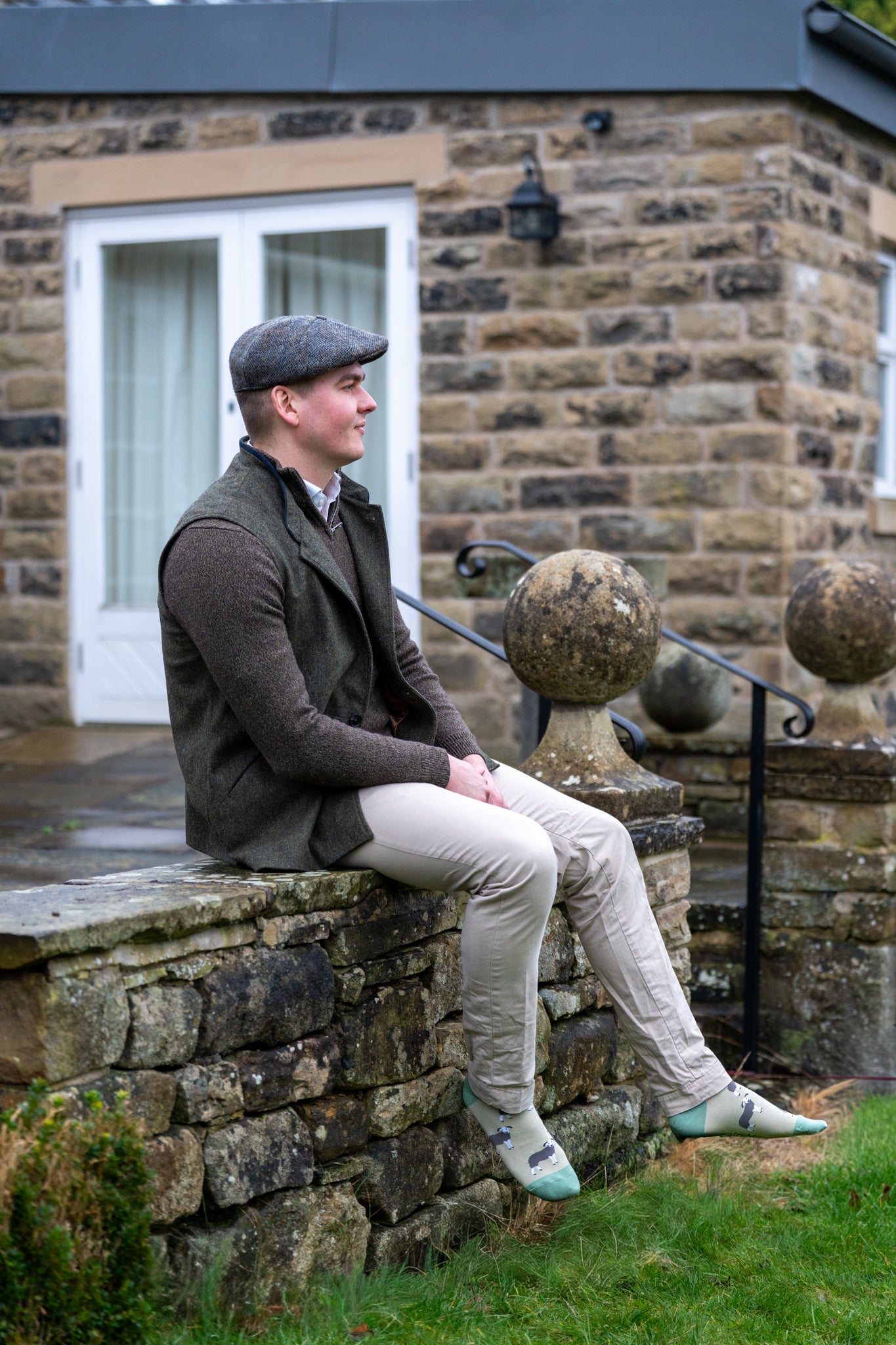 Unisex green themed sheep socks in a crew style