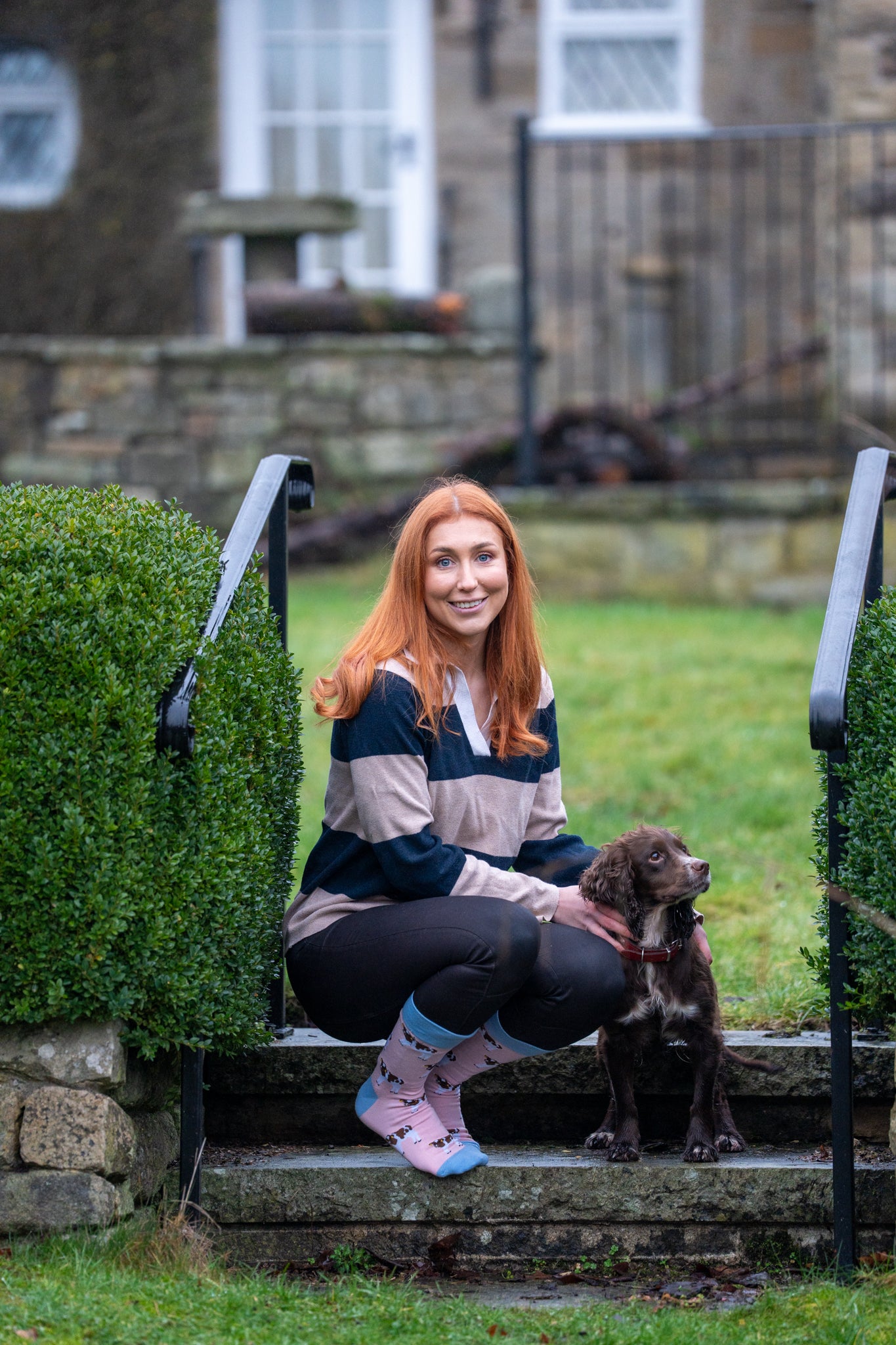 pink and blue cow themed crew socks