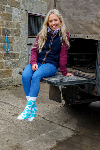 Mint Cow Print Fluffy Socks | Crew