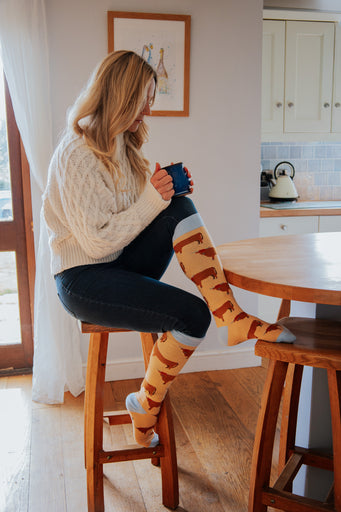 Brown Highland Cow X Long Welly Socks