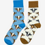 Country-style blue striped cow socks featuring a classic design complemented by playful mixed cow crew socks showcasing a variety of adorable cow patterns. Perfect for adding a touch of country style to your wardrobe, these comfortable and stylish socks are ideal for cow enthusiasts and those who appreciate a fun, farm countryside vibe