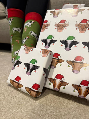 Christmas Cow Wrapping Paper (2 Sheets)