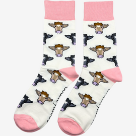 Pink Cow Crew Socks