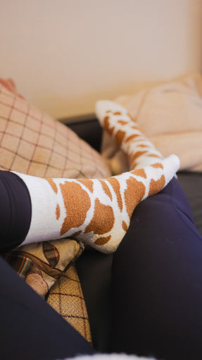 Fluffy Cow Print Crew Socks (2Pack)