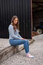 Country girl modelling pink calf ankle socks  