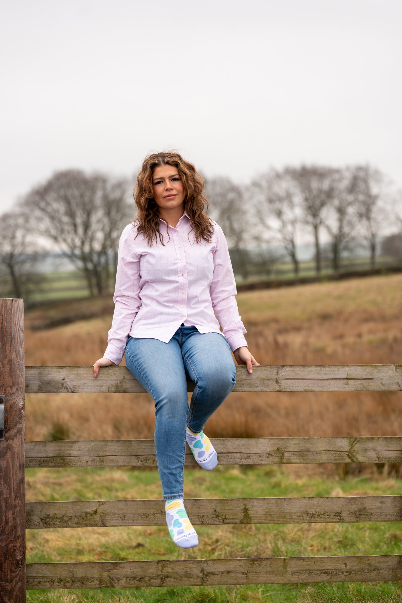 Country girl wearing mix cow print ankle socks 