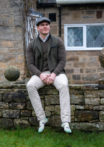 Green Herdwick sheep crew socks 