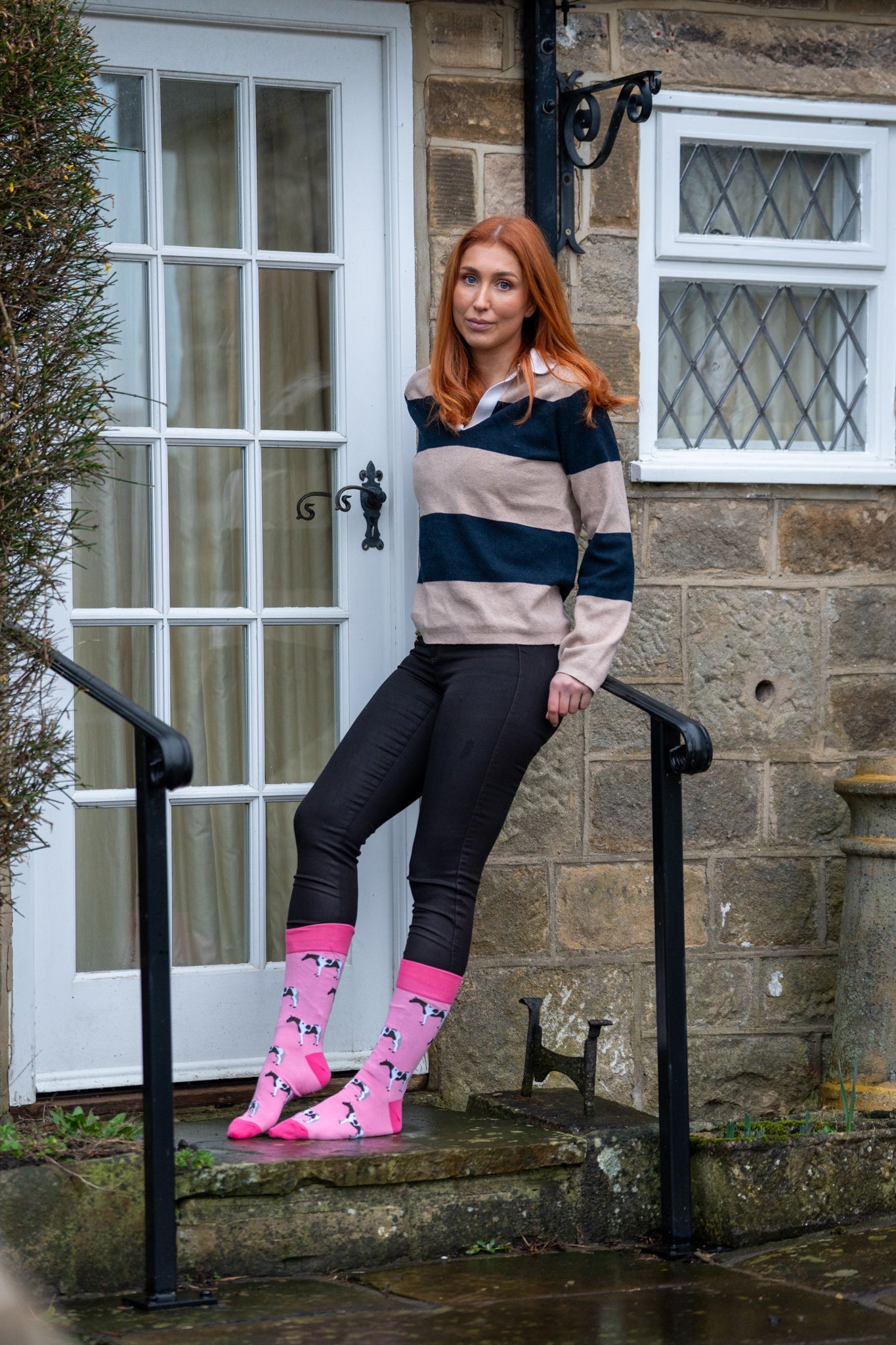 crew style pink horse socks 