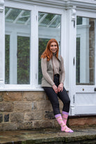 pink brown swiss cow socks crew style