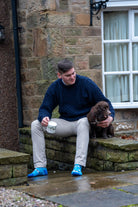 blue celebration cow socks in a crew style 