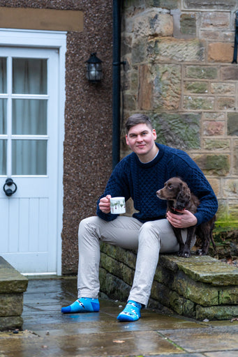 Blue Celebration Cow Crew Socks