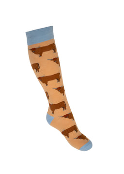 Brown Highland Cow X Long Welly Socks