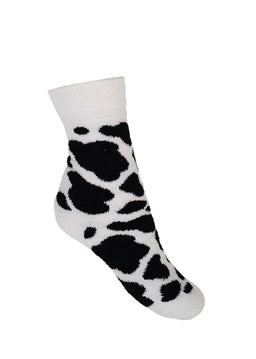 Fluffy Cow Print Crew Socks