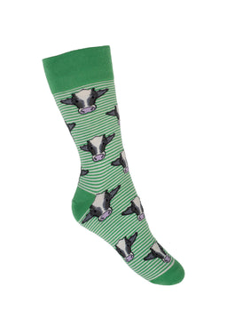 Green Striped Cow Socks | Crew