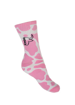 Kmoo Pink Cow Print Sports Socks | Ribbed Crew