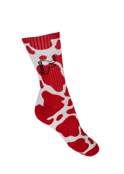 Kmoo Red Cow Print Sports Socks | Ribbed Crew