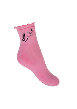 Kmoo Pink Frill Yoga Socks | Non-Slip Quarter