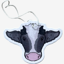 Double-sided black and white cow air fresheners featuring a charming farm and countryside theme, designed to evoke rustic vibes. Infused with a refreshing black ice scent, these unique air fresheners add a tasteful touch to any space while keeping it pleasantly fragrant.