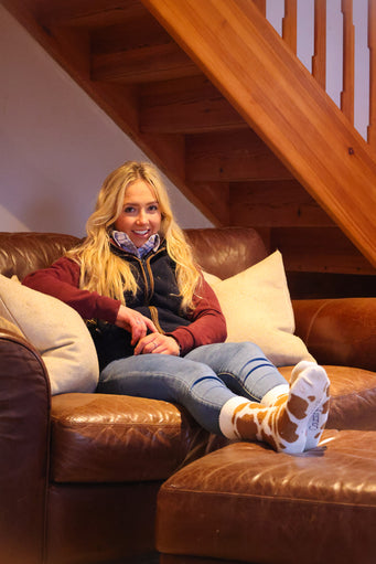 Fluffy Brown Cow Print Crew Socks