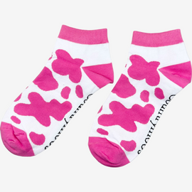 Vibrant pink and white cow print ankle socks, perfect for country fashion enthusiasts and animal lovers alike. These stylish socks feature a playful cow pattern, ideal for farm lovers and countryside aficionados who appreciate outdoor aesthetics. Designed for comfort and casual wear, these ankle socks make a fashionable statement while celebrating rural life.