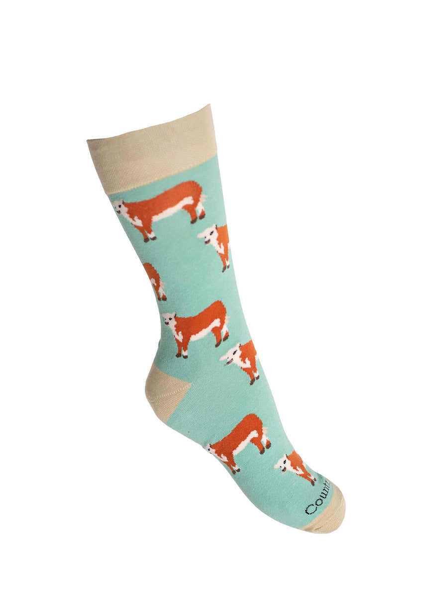 Green Hereford Cow Crew Socks - Unisex Farm Animal Socks – CountryMoos