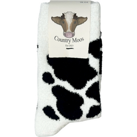 Cozy country style fluffy socks featuring a striking black and white cow print design. These socks are perfect for adding a fun, rustic touch to your wardrobe while providing ultimate comfort. Ideal for cow lovers and anyone who appreciates a playful yet stylish accessory, these socks are a must-have for lounging or outdoor adventures