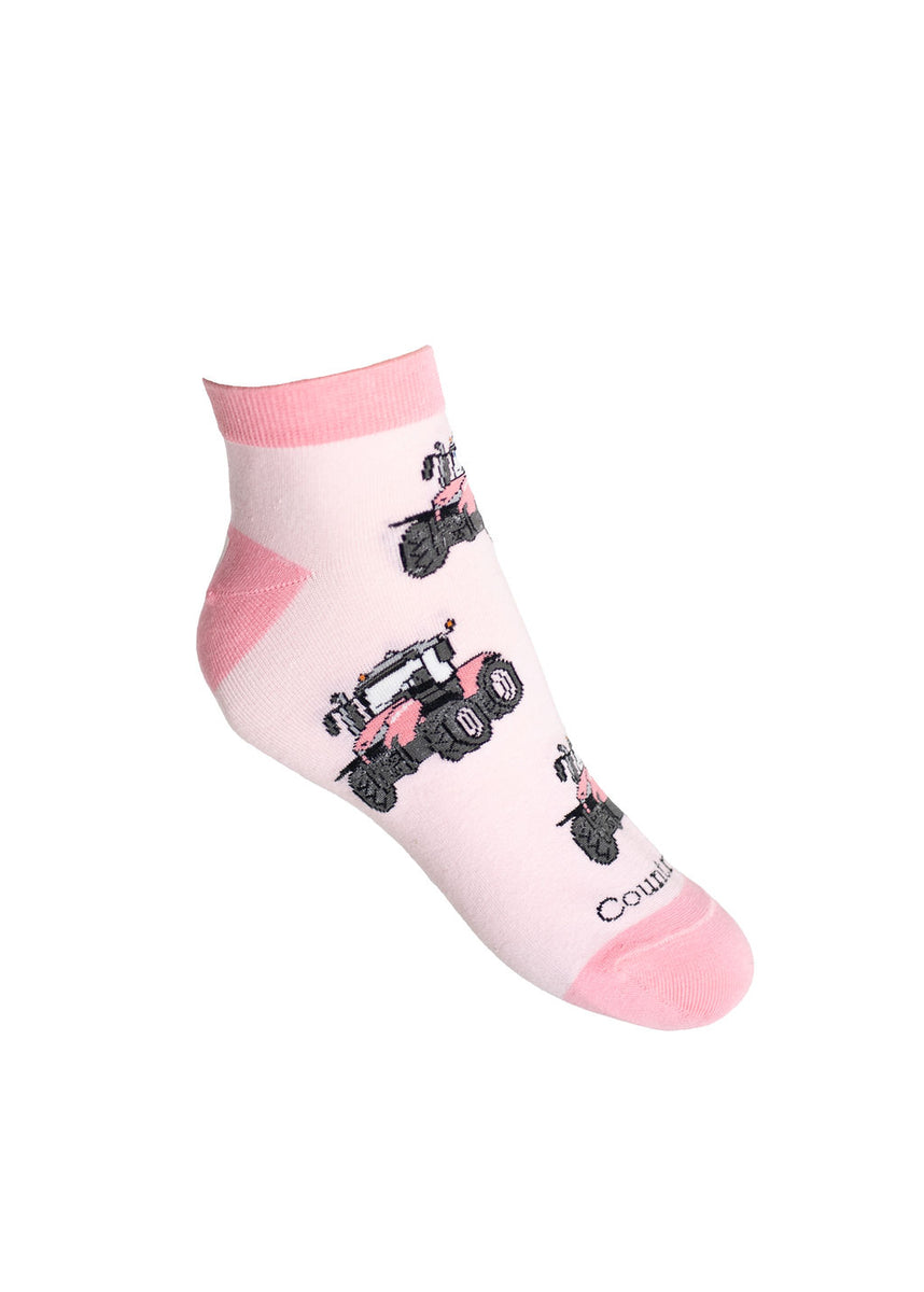 Pink Tractor Ankle Socks - Country Farm Vehicle Socks – CountryMoos