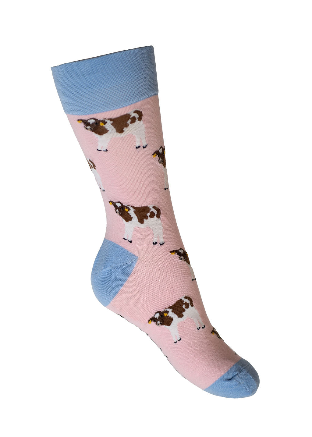 Pink and blue crew style cow socks 