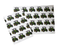 Gift wrap paper with green tractors on a white background