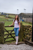 country girl modelling pink 4x4 welly socks 