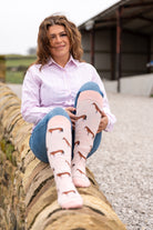 country girl modelling pink horse welly socks 