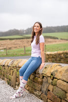 country girl wearing pink 4x4 welly socks 