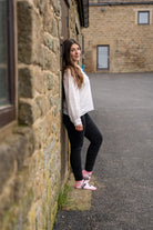 country model wearing pink tractor ankle socks 